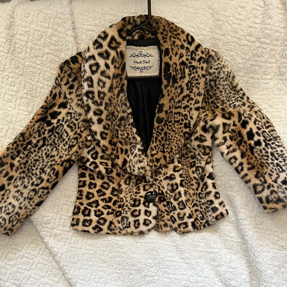 Heart Soul Leopard Print Faux Fur Jacket - Tan Black